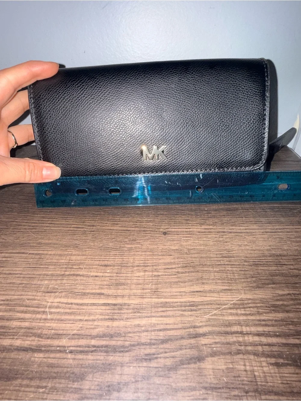 Michael Kors Black Leather Wallet with Gold MK Logo